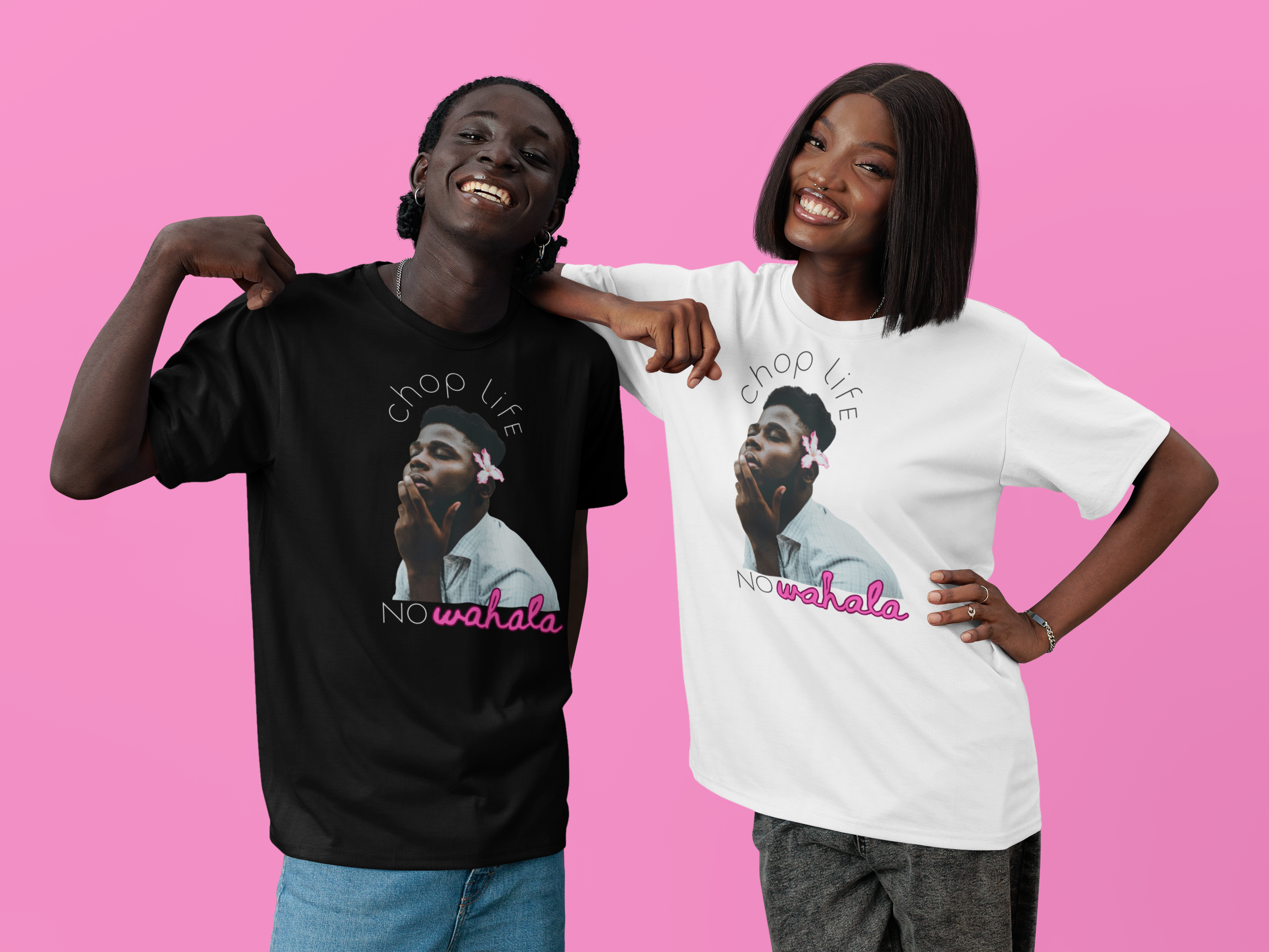 Chop Life No Wahala white Pidgin lifestyle tee by Attihverse.