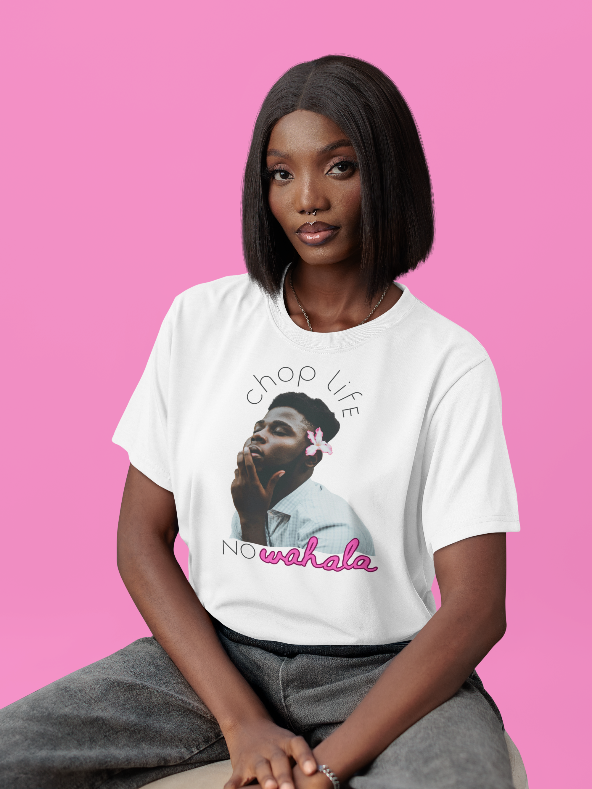 Chop Life No Wahala white Pidgin lifestyle tee by Attihverse.