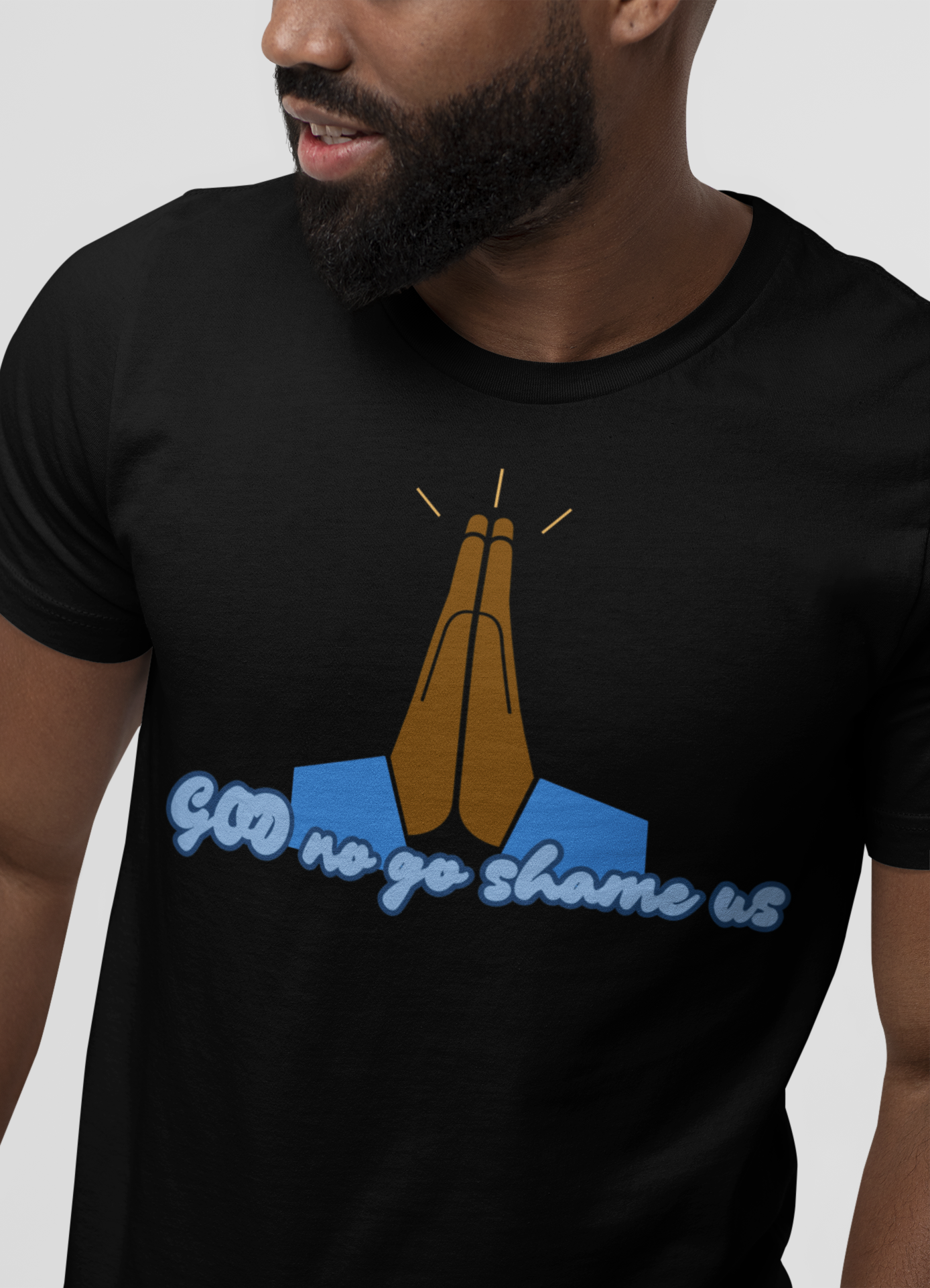 God No Go Shame Us black Pidgin faith tee by Attihverse.