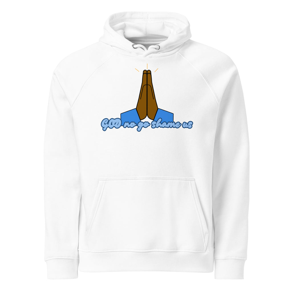 God No Go Shame Us white Pidgin faith hoodie by Attihverse.