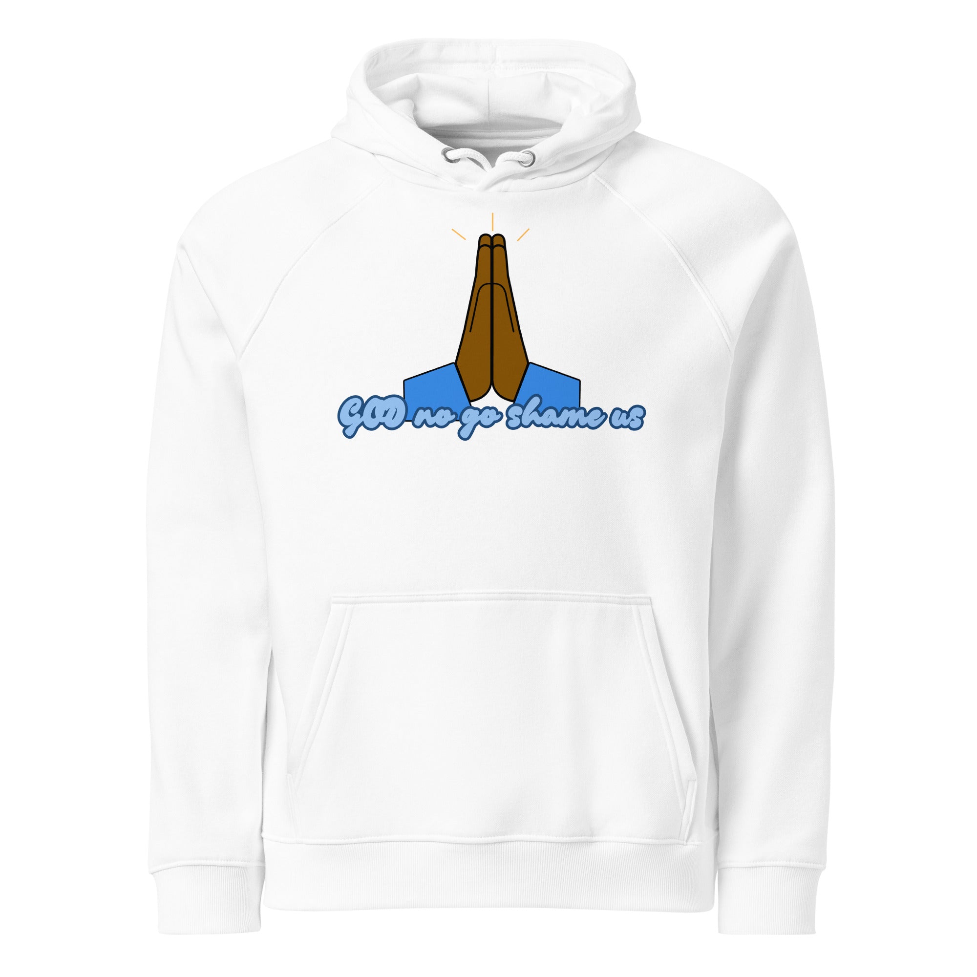 God No Go Shame Us white Pidgin faith hoodie by Attihverse.