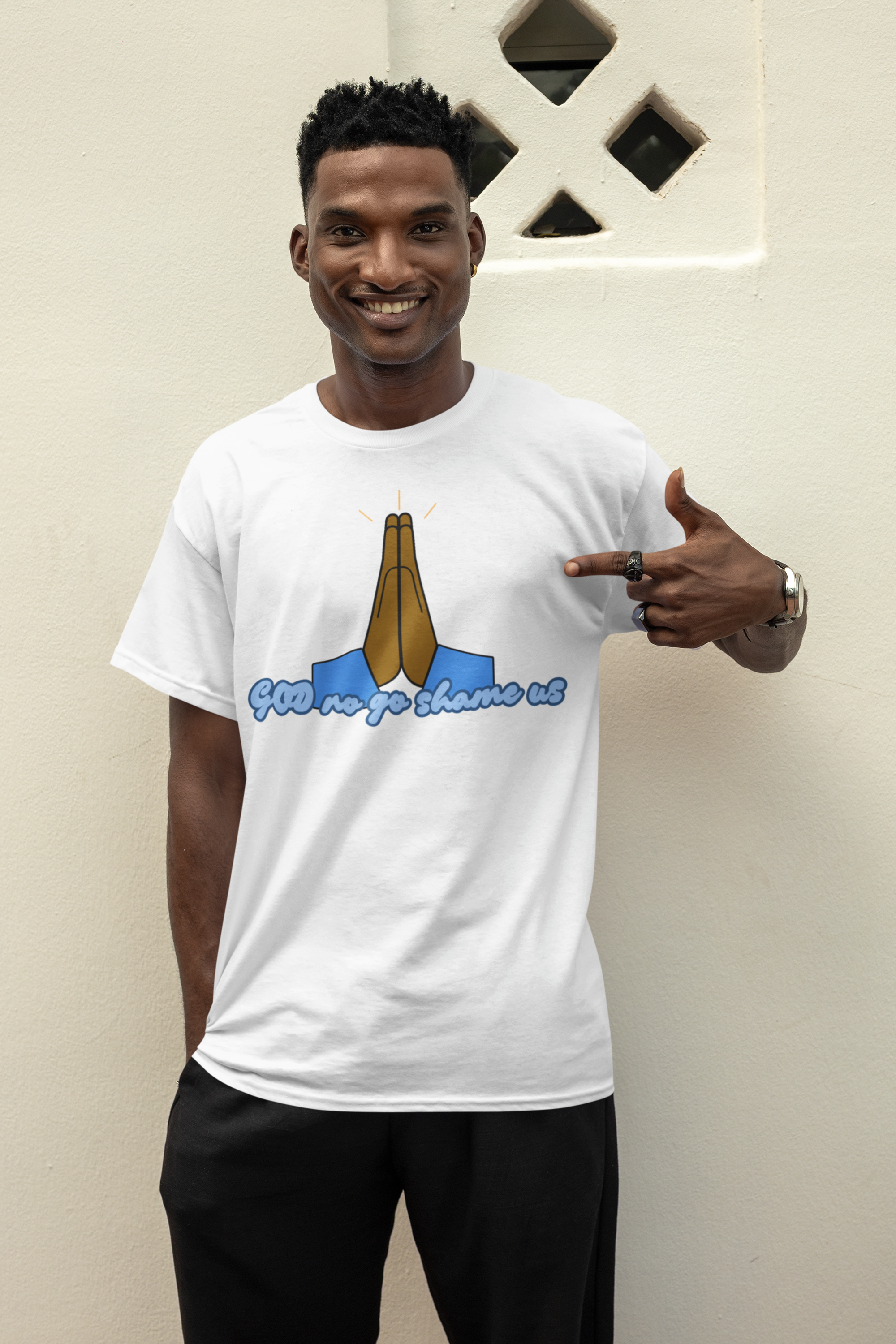 God No Go Shame Us white Pidgin faith tee by Attihverse.