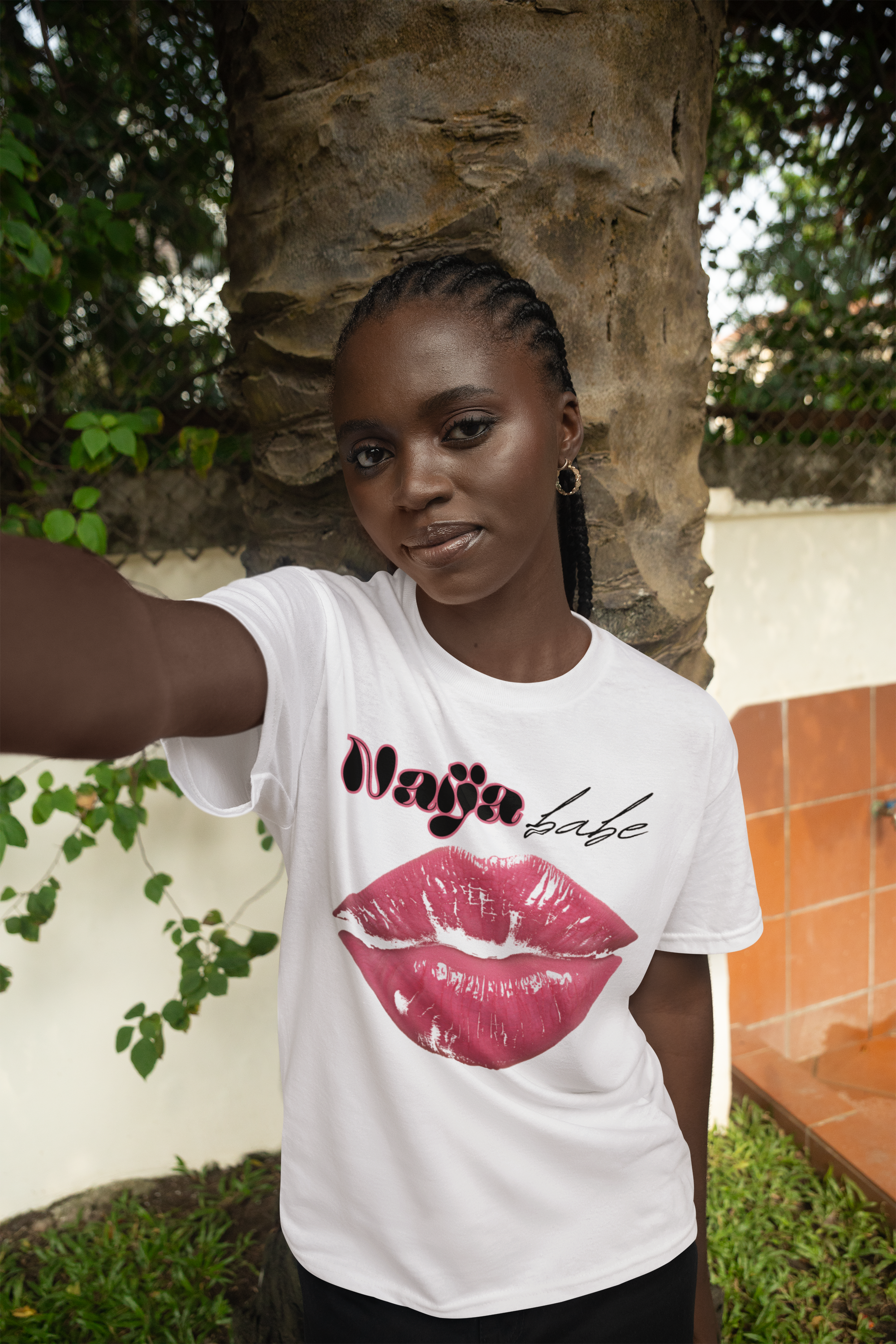 Naija Babe white Nigerian pride tee by Attihverse — Pidgin-inspired.