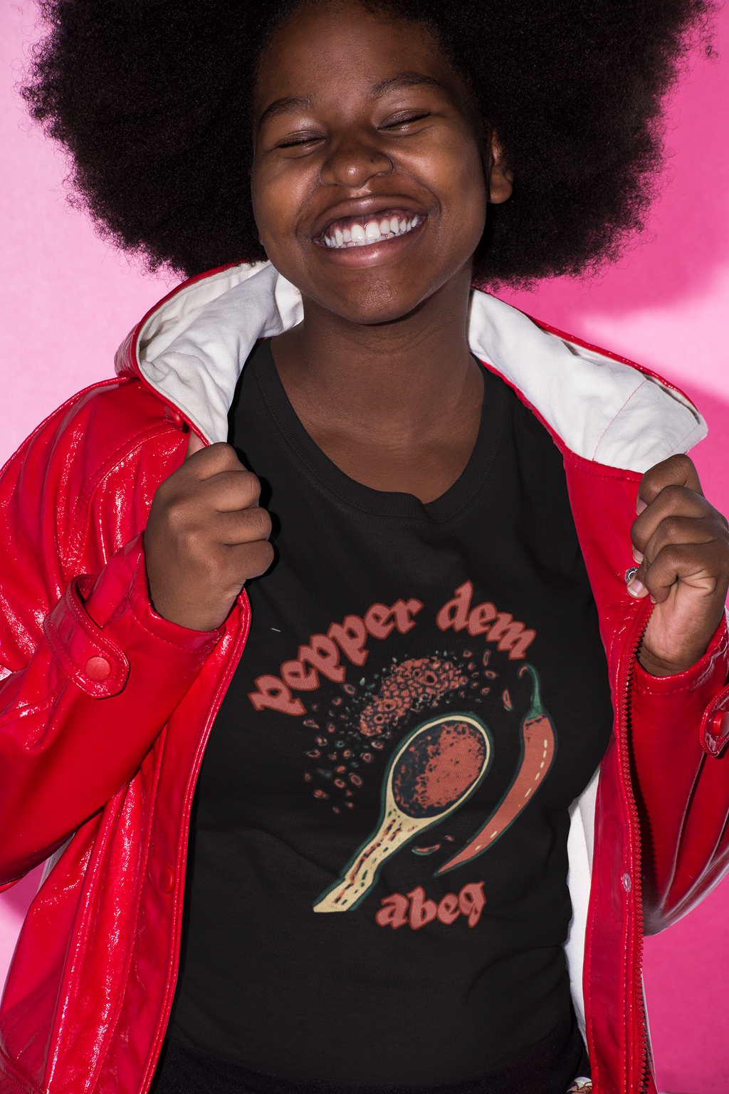 Pepper Dem Abeg black Pidgin statement tee by Attihverse.